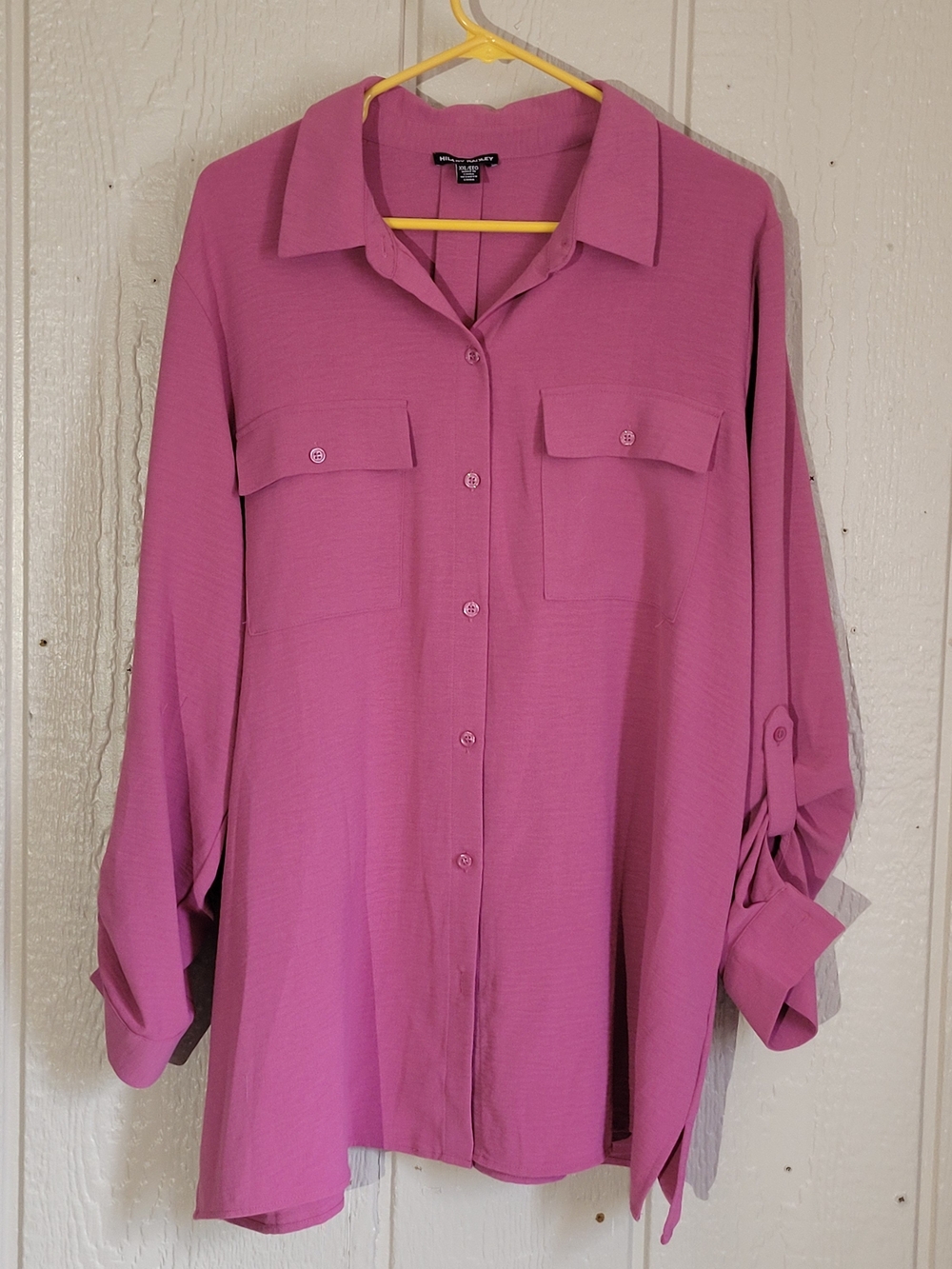 Hilary Radley Dusty Pink Button-Front Utility Blouse